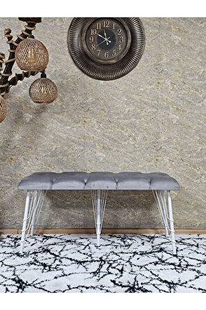 Metal Beyaz Tel Ayaklı 100 cm Puf Bench - Puf - Bench - Oturak - Mutfak Oturağı - Antre Oturağı Gri Renk 100 x 40 Boyut/Ebat