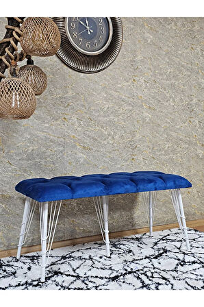 Metal Beyaz Tel Ayaklı 100 cm Puf Bench - Puf - Bench - Oturak - Mutfak Oturağı - Antre Oturağı Mavi Renk 100 x 40 Boyut/Ebat