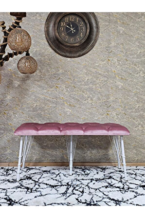 Metal Beyaz Tel Ayaklı 100 cm Puf Bench - Puf - Bench - Oturak - Mutfak Oturağı - Antre Oturağı Pembe Renk 100 x 40 Boyut/Ebat