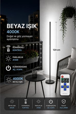 LUMINA Orjinal Beyaz 6000K Kumandalı Lambader 120 CM