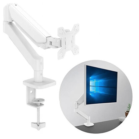 Beyaz Tek Monitör Kolu - Yükseklik Ayarlı 360 Derece Dönen Monitör Standı