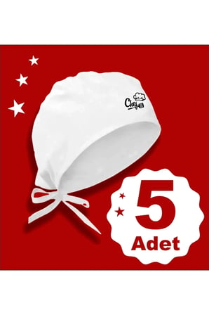 Şapkalı Chef Baskılı Beyaz 5 li Set Bone | Özel Tasarım Aşcı Bone Ve Bandanası