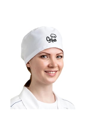 Şapkalı Chef Baskılı Beyaz 5 li Set Bone | Özel Tasarım Aşcı Bone Ve Bandanası