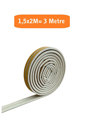 Kapı Pencere Fitili Yapışkanlı ( Beyaz) Kapı Pencere Bandı Bantları 1,5x2Metre=3 Metre