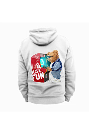Have Fun Baskılı Kapüşonlu Sweatshirt Hoodie Kalın Kumaş 3 İplik Şardonlu