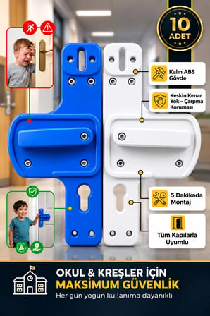 Bariyerli Kapı Kolu Okul, Kreş Ve Anaokulu İ̇Çin 10 Kapılık Set 5 Çift Mavi + 5 Çift Beyaz