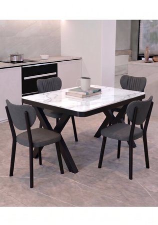  70x110 Sabit Mutfak Yemek Masası Takımı + 4 Adet Elma Sandalye