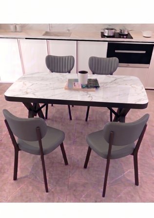  70x110 Sabit Mutfak Yemek Masası Takımı + 4 Adet Elma Sandalye