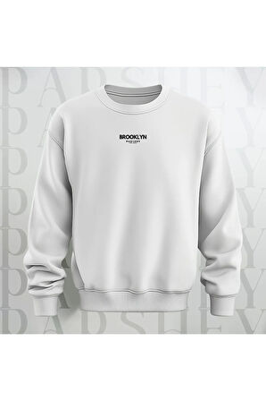 Brooklyn Baskılı Unisex Bisiklet Yaka Sweatshirt Kalın Kumaş 3 İplik