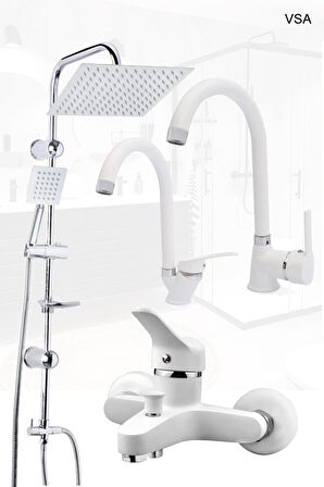 Beyaz Robot Yağmurlama Duş Seti Banyo Mutfak Lavabo Bataryası Pirinç Musluk Seti