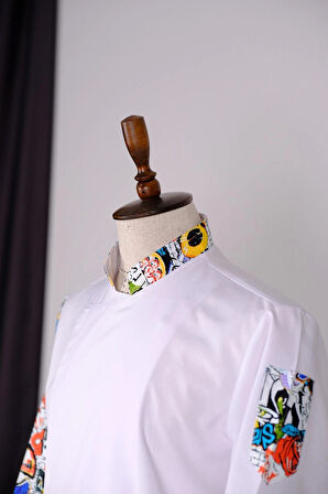 Aşçı Ceketi ithal Kumaş Desenli Unisex Çıtçıtlı Uzun Kollu Chef Aşçı Mutfak Ceketi