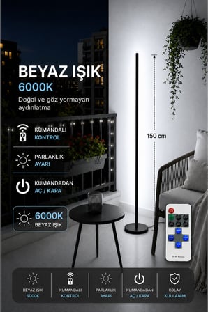 LUMINA Orjinal Beyaz 6000K Kumandalı Lambader 150 CM