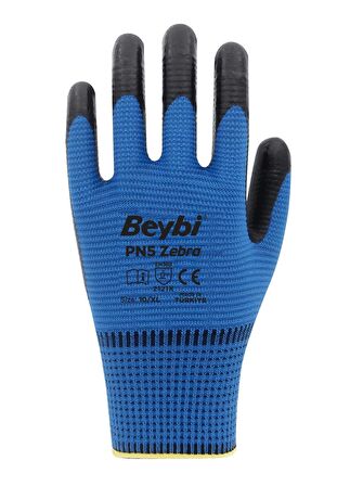 Beybi Polyester-Nitril İş Eldiveni PN5 Zebra No: 10 MAVİ - 12 Çift