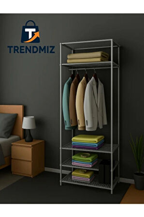 Trendmiz Eyfel Bez Dolap | Metal Iskeletli Kumaş Gardırop | Toz Geçirmez Fermuarlı Hurç Dolap