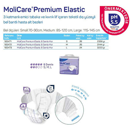MOLİCARE 8 DAMLA 3220 GR EMİŞ KAPASİTELİ BELBANTLI HASTA BEZİ LARGE 24 ADET