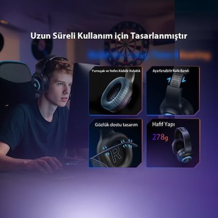 Qcy Heroad V200 Rgb 7.1 USB Kablolu Gaming Oyuncu Kulaklığı (Pc
