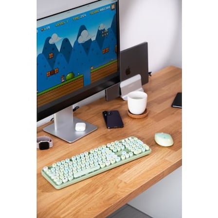Everest ROUND KM-6282 Renkli Tuşlu Yeşil Kablosuz Q Multimedia Klavye + Mouse