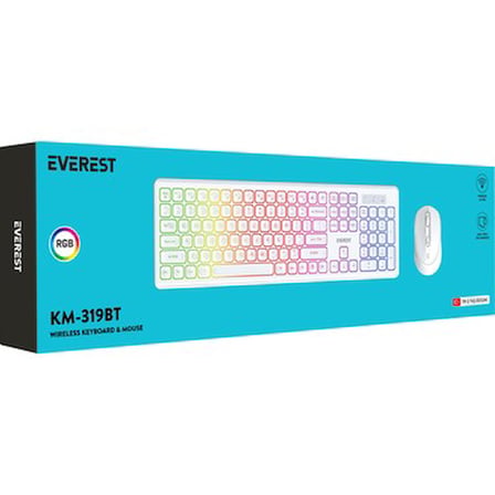 Everest KM-319BT Beyaz 2.4g+Bt1+Bt2 Çoklu Cihaz Bağlantılı Q Set Kablosuz Klavye +