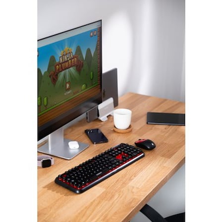 Kablosuz Klavye ve Mouse Seti, Siyah Kırmızı Renk Seçeneği ile Modern Tasarım