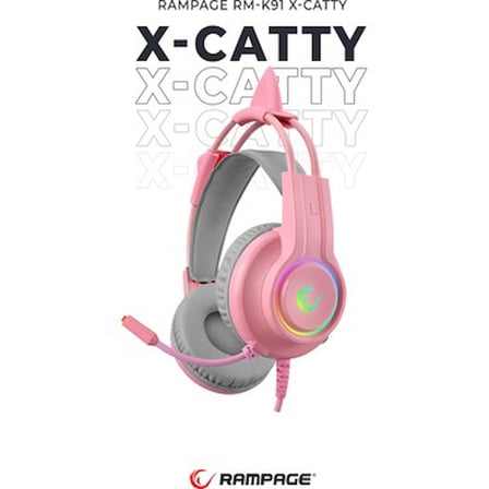 Rampage RM-K91 X-CATTY Pembe USB 7.1 Version RGB (Kedi Kulak) Gaming Oyuncu Mikrofonlu