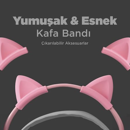 Rampage RM-K91 X-CATTY Pembe USB 7.1 Version RGB (Kedi Kulak) Gaming Oyuncu Mikrofonlu