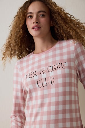 Pembe Tea Club Ekoseli  Termal Etkili Pijama Takımı