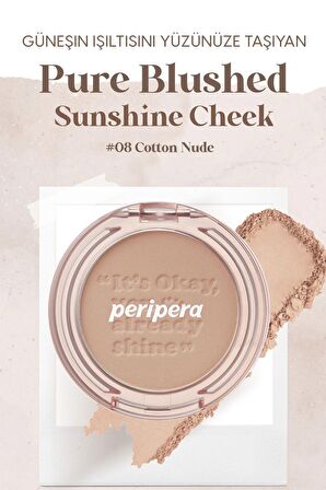 Pastel Tonlarda Sebum Dengeleyici Toz Allık Peripera Pure Blushed Sunshine Cheek (08 Cotton Nude)