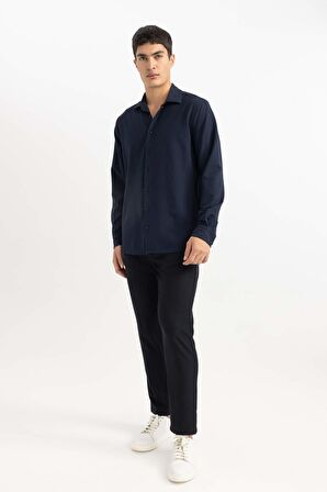 DeFacto Modern Fit Polo Yaka Basic Düz Krinkıl Uzun Kollu Gömlek B7384AX24SPNV64