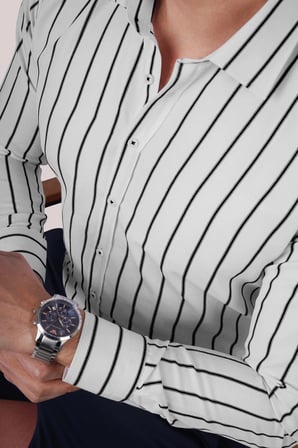 Beyaz Siyah Çizgili Slimfit Oduncu Gömlek