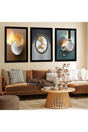 Kolaj Çizim 3'lü Kanvas Tablo