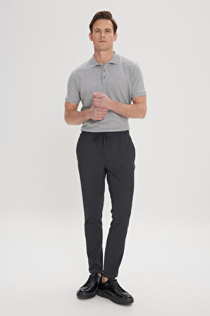 Erkek Antrasit Slim Fit Rahat Kesim Beli Bağlamalı Yan Cepli Jogger Pantolon