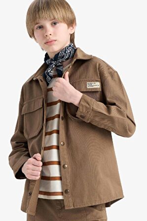 Erkek Çocuk Oversize Geniş Kalıp Polo Yaka Gabardin Uzun Kollu Gömlek