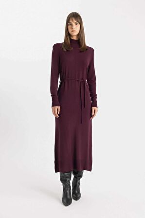 DeFacto Regular Fit Yarım Balıkçı Yaka Maxi Triko Elbise A9807AX24WNBR458