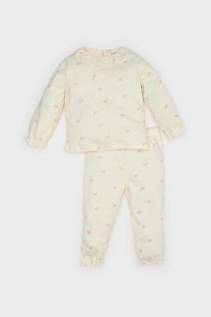 Kız Bebek Pijama Takımı Gökkuşağı Baskılı Uzun Kollu Üst Beli Lastikli Uzun Alt