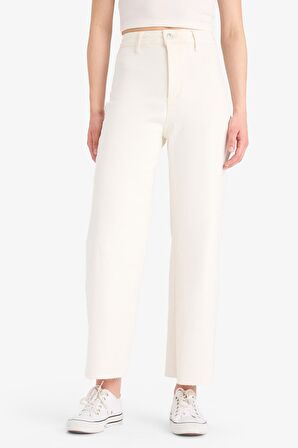 Culotte Yüksek Bel Paça Ucu Kesik Crop Jean Pantolon