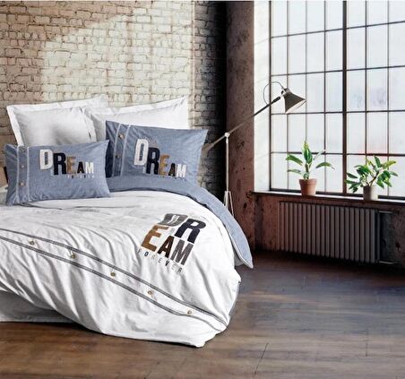 Cotton Box Mood Nakışlı Ranforce Tek Kişilik Nevresim Takımı Forever Gri
