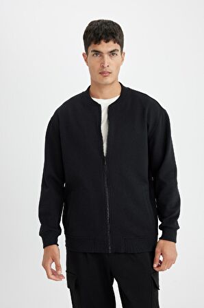 DeFacto Relax Fit Kolej Yaka Fermuarlı Çift Cepli Mevsimlik İnce Bomber Hırka D2605AX24AUBK81