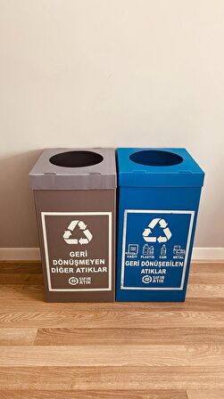 Bereks Atık Toplama Geri Dönüşüm Kutusu Sıfır Atık 2 Li Iş Güvenliği Seti ( Plastik ) Mavi & Gri