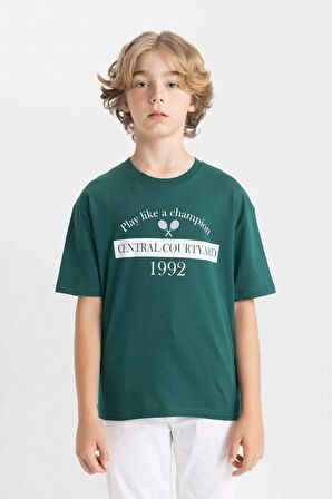DeFacto Erkek Çocuk Oversize Geniş Kalıp Bisiklet Yaka Baskılı Kısa Kollu Tişört C4903A824HSGN1116