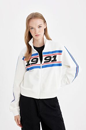 DeFacto Coool Loose Fit Baskılı Fermuarlı Kalın Sweatshirt D4763AX24AUWT80
