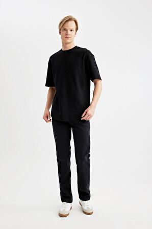 DeFacto Boxy Fit Bisiklet Yaka Kısa Kollu Basic Düz Waffle Siyah Tişört B4443AX24SPBK81