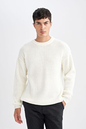 DeFacto Relax Fit Bisiklet Yaka Basic Düz Triko Kazak D3219AX24WNER139