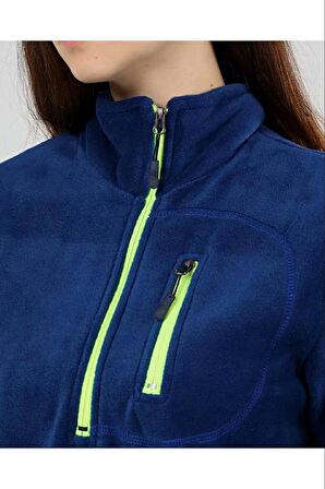 Genius Store Kadın Polar Renkli Yarım Fermuarlı Cepli Tactical Flecee