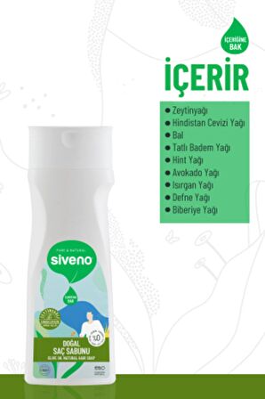 Siveno %100 Doğal Saç Sabunu Zeytinyağlı Bal Avokado 9 Değerli Bitki Erkekler İçin Bitkisel Şampuan 300 ml