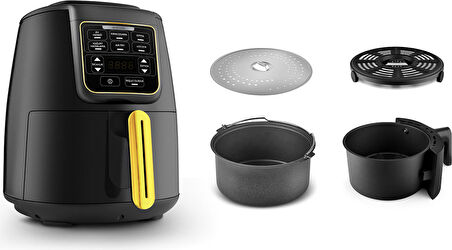 Karaca Air Pro Cook 3 In 1 Xl Ev Yemeği, Közleme, Sulu Yemek Tencereli Airfryer Black Gold 4 Kişilik