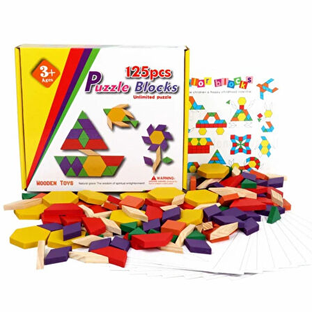 Ahşap 125 Parça Renkli Blok Tangram Puzzle Seti - Eğitici ve Eğlenceli Oyun