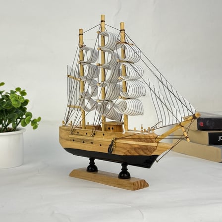 BakGelAl El Yapımı Ahşap Yelkenli Gemi Modeli 24 cm – Ev ve Ofis Dekoratif Masa Üstü Denizci Temalı Maket