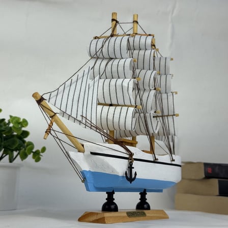 BakGelAl El Yapımı Ahşap Yelkenli Gemi Modeli 24 cm – Ev ve Ofis Dekoratif Masa Üstü Denizci Temalı Maket