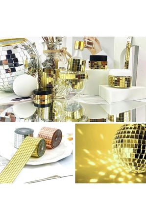 BakGelAl 1 Metre Uzunluğunda Gold Renk Aynalı Mozaik Taşlı Dekor Bandı 4 cm x 1 mt