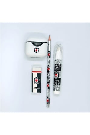 Beşiktaş Lisanslı Kırtasiye 4 Parça Okul Seti | Kalemtıraş, Silgi, Kurşun Kalem ve Roket Silgi